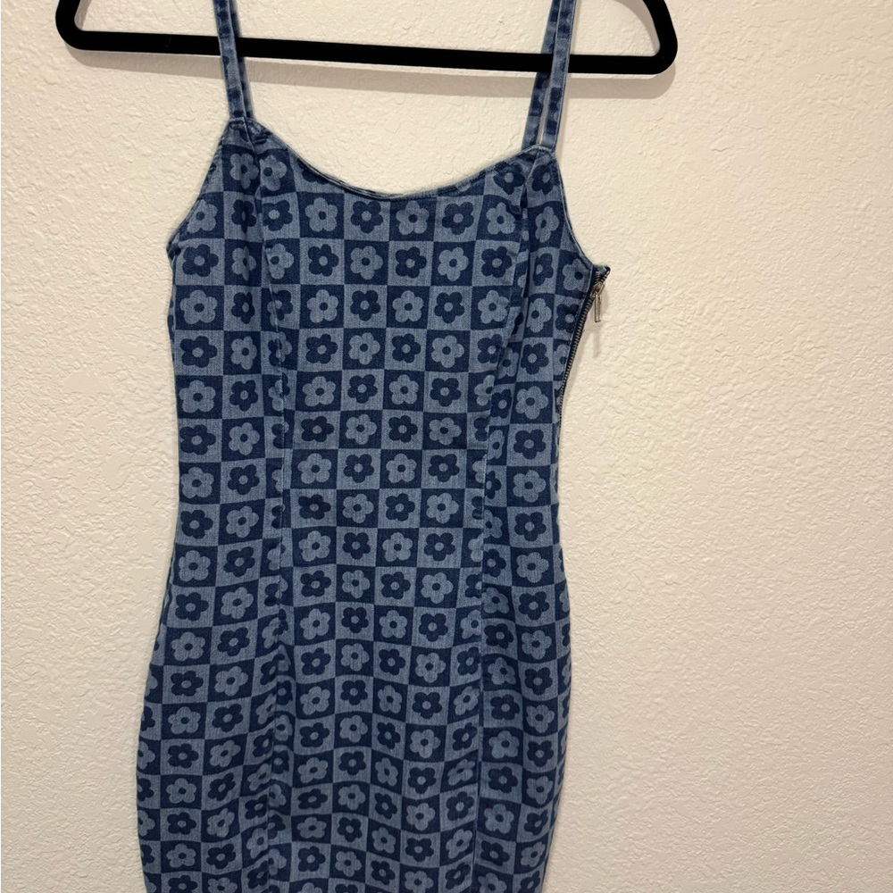 Floral Blue Denim Dress